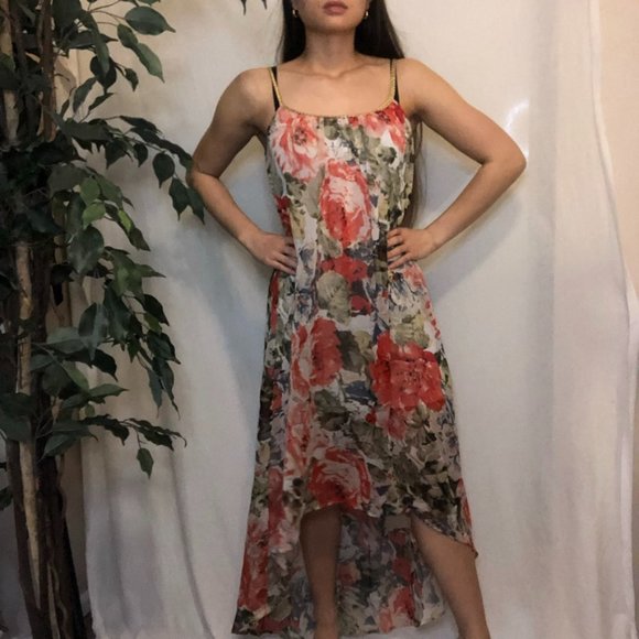 Flowy Comfortable Floral High Low Summer Dress with Braided Gold Straps - Picture 1 of 7